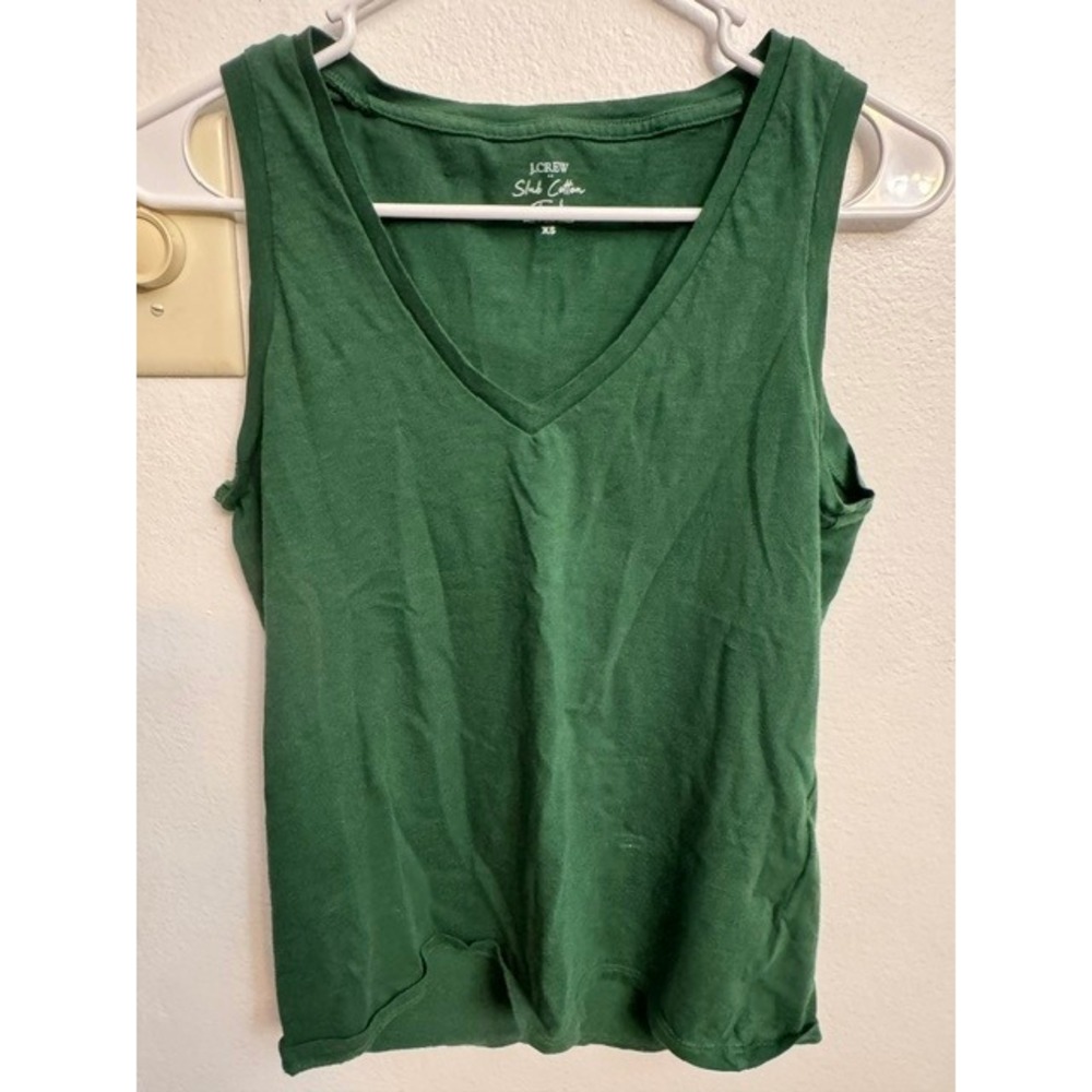 J.Crew Slub Cotton Tank Top Womens XS Green V-Neck Sleeveless Tee